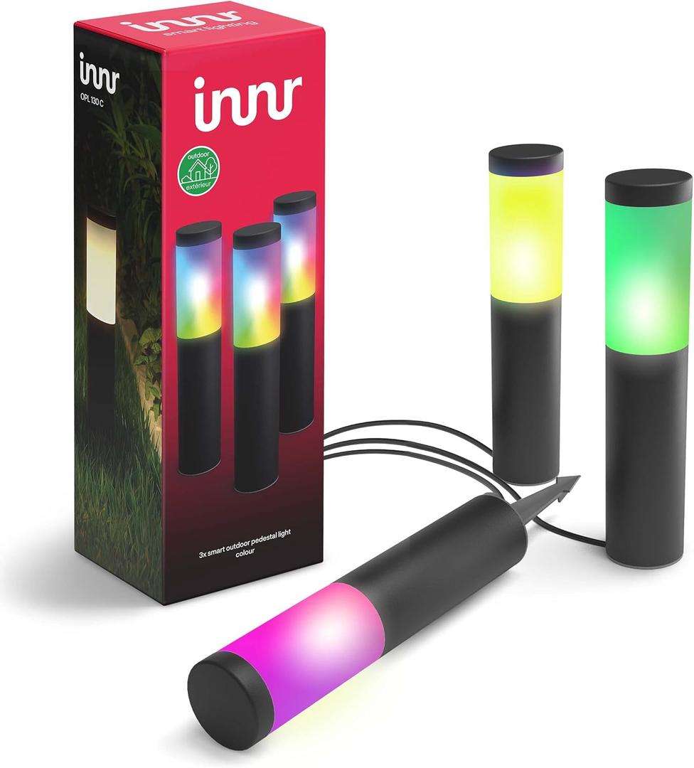 innr Smart Outdoor Lights, Color Pathway Lights, Works with Philips Hue*, Alexa, Hey Google, SmartThings (Hub Required) Zigbee Outdoor Lights, 3-Pack with Power Supply and RGBW Control Box, OPL 130C (Set of 3)