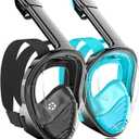 QingSong Full Face Snorkel Mask for Adults, Snorkeling Gear with Camera Mount, 180 Degree Panoramic View Snorkel Set Anti-Fog Anti-Leak (Large-X-Large, 2 Pack - Black+Black Green)