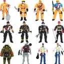 ONEST 12 Pieces Firefighter Action Figures Firefighter Figurines 4" Action Figures with Hats & Accessories for Party Decoration