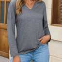 Tankaneo Womens Long Sleeve T-Shirts Casual V Neck Loose Fit Shirts 2025 Fall Lightweight Basic Tees (Gray)
