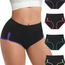 Women's Cotton Underwear High Waisted Tummy Control Ladies Panties Soft Stretch Full Coverage Briefs 4 Pack (Black, M)