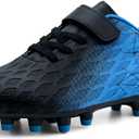 brooman Kids Firm Ground Soccer Cleats Boys Girls Athletic Outdoor Football Shoes (13 Little Kid, Black Blue)
