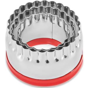 3Pcs Fluted Round Cookie Cutters - 2" & 2.6" & 3", Heavy Duty Food-Grade Stainless Steel, Mini Biscuit Cutter, Unique Design with Protective Red Top PVC