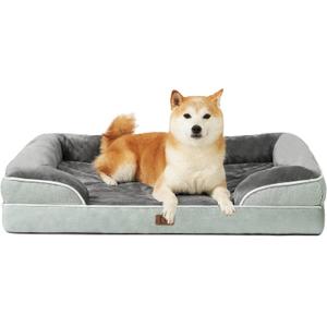 EHEYCIGA Orthopedic Dog Beds for Large Dogs, Waterproof Memory Foam Large Pet Bed with Sides, Non-Slip Bottom and Egg-Crate Foam Dog Couch Bed with Washable Removable Cover, Greyish Green (36.0"L x 27.0"W x 6.5"Th)