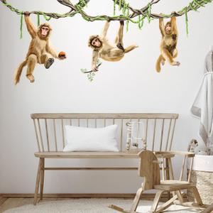 78.7'' x 32'' Large Monkeys Hanging on Vines Wall Decal Nursery Macaque Animal Wall Sticker Removable Peel and Stick Wall Art Decor for Kids Baby Classroom Preschool Living Room Bedroom School