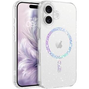 BENTOBEN Magnetic for iPhone 16 Plus Case, Clear Crystal Glitter 16Plus Phone Case Compatible with MagSafe, Shockproof Sparkly Cute Women Girl Cover for iPhone 16Plus 6.7 inch, Clear Bling Glitter