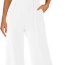 PRETTYGARDEN Summer Sleeveless Jumpsuits for Women Dressy Square Neck Wide Leg Pants Knit One Piece Rompers Fashion Clothing (Medium, White)