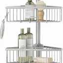 Zenna Home Tension Pole Shower Caddy, Corner Shower Storage System with 4 Adjustable Baskets, Bathroom Organization Solution, 60 to 108 Inch, Satin Nickel