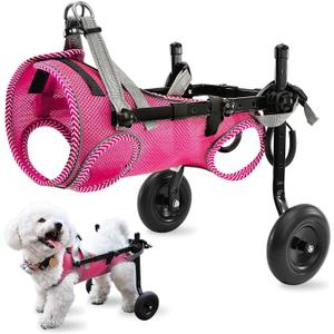 Updated Dog Wheelchair for Back Legs, Small Dog Wheelchair with Wheels, Light Weight Pet Wheelchair for Leg Support Helps Senior,Injured,Paralyzed, M & Pink