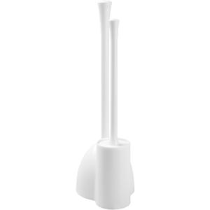 iDesign Una Plastic Toilet Bowl Brush and Plunger Combo Set for Bathroom Cleaning and Storage, White
