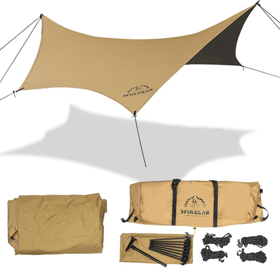 Camping Tarp, 19.7 x 18.4 ft Waterproof 210D Oxford Cloth Camping Canopy with Poles, Anti-UV UPF50+ Lightweight Tent Tarps Shelter Car Awning for Outdoor, Picnic, Hammock, Backpacking