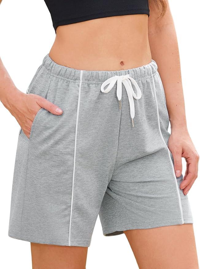 Quenteen Womens Bermuda Shorts Lounge Athletic Loose Running Yoga Shorts with Pockets Grey 3XL