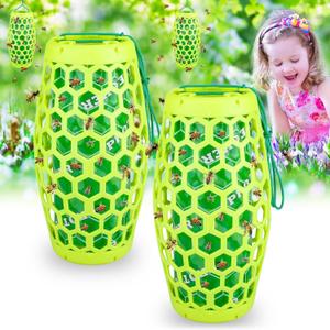 Wasp Trap Bee Catcher - Outdoor Hanging Carpenter Bee Traps with 4 Sticky Boards, Non-Toxic Reusable Hornet & Yellow Jacket Trap, 2 Pack (Green)