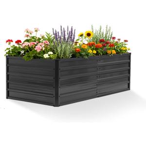 DUMOS Galvanized Metal Raised Garden Bed Outdoor, Dark Gray, 6x3x2ft | Planter Box for Deep-Rooted Vegetables Flowers Herbs, Planter Raised Bed for Patio Balcony Backyard, Open Bottom, Rectangular