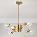 6-Light Globe Sputnik Chandelier Modern Gold Sputnik Chandelier Mid Century Pendant Light Brushed Brass Finished with Clear Globe Glass Lampshade Chandeliers for Dining Room Kitchen