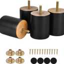 Maricome 3 Inches Wood Legs Set of 4, Black Round Wooden Replacement Feet Predrilled M8 Bolt for Sofa Couch Dresser Ottoman Cabinets Chair Screw in