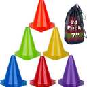 7 Inch Soccer Cones, 24 Pack Cones Sports Training Agility Field Marker Plastic Cones for Skating Basketball Football Practice Drills, Indoor Outdoor Activity Events Games Obstacle Course - 6 Colors