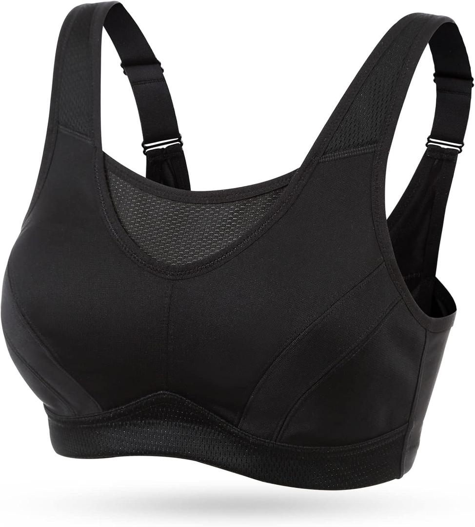 Wingslove High Impact Sports Bras for Women Plus Size Non Padded Wirefree Workout Bra Bounce Control (36DD, Black)
