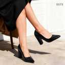 IDIFU Women's IN4 Chunky-HI Block High Heels Closed Pointed Toe Pumps Dress Office Shoes for Women (Black), 8.5