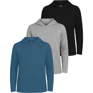 Real Essentials 3 Pack: Boys Hoodies  Youth Mesh Long Sleeve Sweatshirts with Pocket for Kids & Teens (X-Small, Set 9)