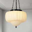 14" Vintage Milk Glass Pendant Light, Mid-Century Modern Schoolhouse Ceiling Chandelier, Vintage White Opal Flush Hanging Fixture for Kitchen Island, Dining Room, Bedroom, Living Room