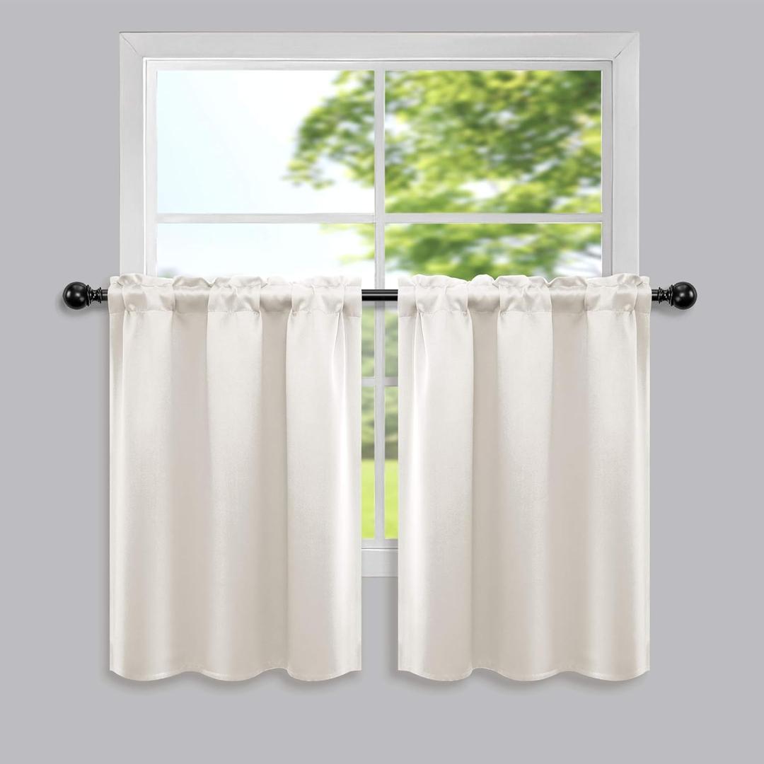 Mrs.Naturall Half Curtains for Kitchen Window Over or Under Sink,80% Blackout Modern Farmhouse Cream Beige Boho Cabinet Curtains for Shelf Shelves (34"W x 30"L (Pack of 2)