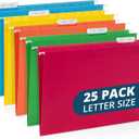 Blue Summit Supplies 25 Colored Hanging File Folders Letter Size with Tabs, Colored File Folders Hanging, Assorted Colors, Reinforced for Office Filing and Organization