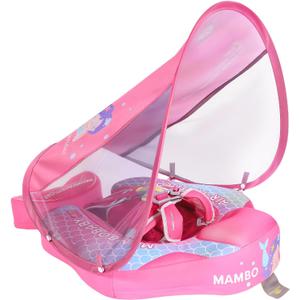 Mambobaby Baby Pool Float with Canopy, Non-Inflatable Infant Swim Float with Safe Seat and Tail Support for 3-24 Months, UPF 50+ Sun Protection, Large