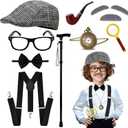 100 Days of School Costume for Boys Kids Old Man Grandpa Vest Set with Hat and Glasses for Holloween and 100 Days of School
