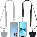 CACOE Phone Lanyard 2 Pack-2× Adjustable Neck Strap,2× Phone Patches,Universal Cell Phone Multifuctional Patch Lanyards Compatible with Most Smartphones(Black+Gray)