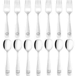 Stainless Steel Toddler Utensils Set - 14 Pcs Kids Silverware, Safe Food Grade, Mirror Polished, Dishwasher Safe, Perfect for Little Hands, Trendy & Durable.