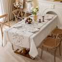 Joyfol Day Linen Waterproof Tablecloth with Tassels, Rustic Farmhouse Flowers Embroidery Table Cloths for Rectangle Tables, Heavy Weight Spill-Proof Table Covers, Coffee Florals, 55''x 86''