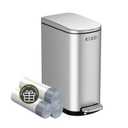 2.6 Gallon Slim Bathroom Trash Can with Soft Close Lid, 10L Stainless Steel Garbage Can with Removable Liner Bucket, for Narrow Spaces,Bathroom, Bedroom (Silver)