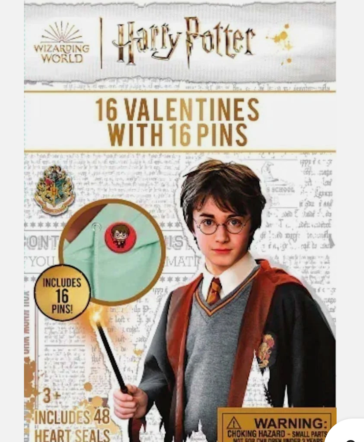 Harry Potter 16 Valentines Cards with Pins