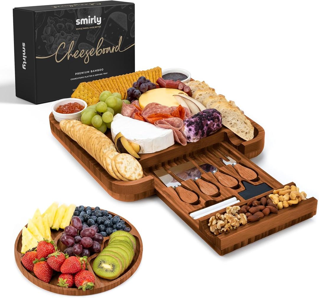 SMIRLY Charcuterie Boards Set - Large Bamboo Cheese Board Set - House Warming Gifts New Home, Wedding Gift for Couple, Bridal Shower Gift, Birthday Gifts for Women