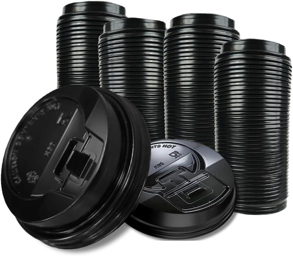 Pack of 200, Black Disposable Coffee Cup Lock Lids, Coffee Cup Lids 10-20 oz
