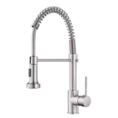 OWOFAN Kitchen Faucet with Pull Down Sprayer Industrial 1 Handle 1 Hole Or 3 Hole Faucet for Farmhouse Camper Laundry Utility Rv Wet Bar Sinks Stainless Steel Brushed Nickel