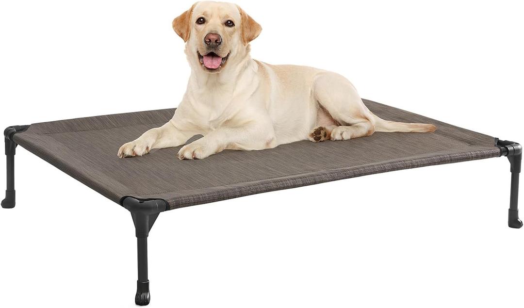 Veehoo Outdoor Elevated Dog Cot Bed, Cooling Raised Pet Bed for Large Dogs, Washable Breathable Mesh Hammock Bed with No-Slip Feet, Indestructible Ground Off Training Platform Cot-42"x30" Brown
