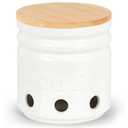 Garlic Keeper for Counter - Garlic Holder with Bamboo Lid,Garlic Container to Keep Your Garlic Cloves Fresh Longer,Large Ceramic Garlic Storage for Kitchen, White