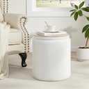 Royal Windsor Round Ottoman with Storage Set of 2,Vanity Stool with Storage for Bedroom, Ottoman Coffee Table,Small Velvet Foot Stool for Living Room, White, 14.8"D x 14.8"W x 17.3"H