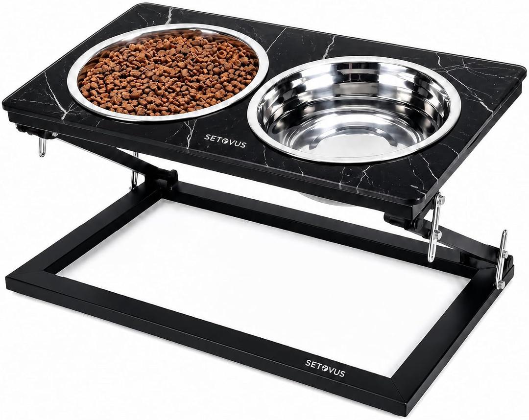 Elevated Dog Bowl Stand, Adjustable Height and 20° Tilt Angle, 2 Stainless Steel Bowls Raised Dog Feeder, Anti-Slip Base, Easy to Clean, for Small Medium Large Dogs