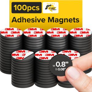 X-bet MAGNET Hyper-Sticky Magnets with Adhesive Backing - (0.8'' x 0.08'', 100 pcs) Strong Magnetic Dots for Whiteboard, Fridge, Crafts - Easy-to-Cut Stickers for Planning and Organization