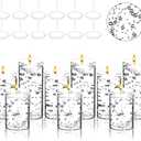 Hoolerry 9 Set Glass Cylinder Vases for Centerpieces, Multiple Size Clear Hurricane Candleholder with Floating Candles Artificial String for Wedding Table Decor(4",4.7", 6",Silver)