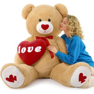 MorisMos Love Heart Giant Teddy Bear 4.3ft, I Love You Large Bear for Girlfriend, Soft Valentine Stuffed Animals Plush Gift for Boyfriend, Brown, 51Inch