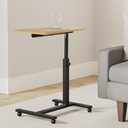 TigerDad Overbed Bedside Desk Mobile Rolling Laptop Stand Tilting Overbed Table with Wheels Height Adjustable Tray Table for Laptop Bed Sofa Side Table (Wood), 15.7 X 13.7 X 23.6-35.3 Inches