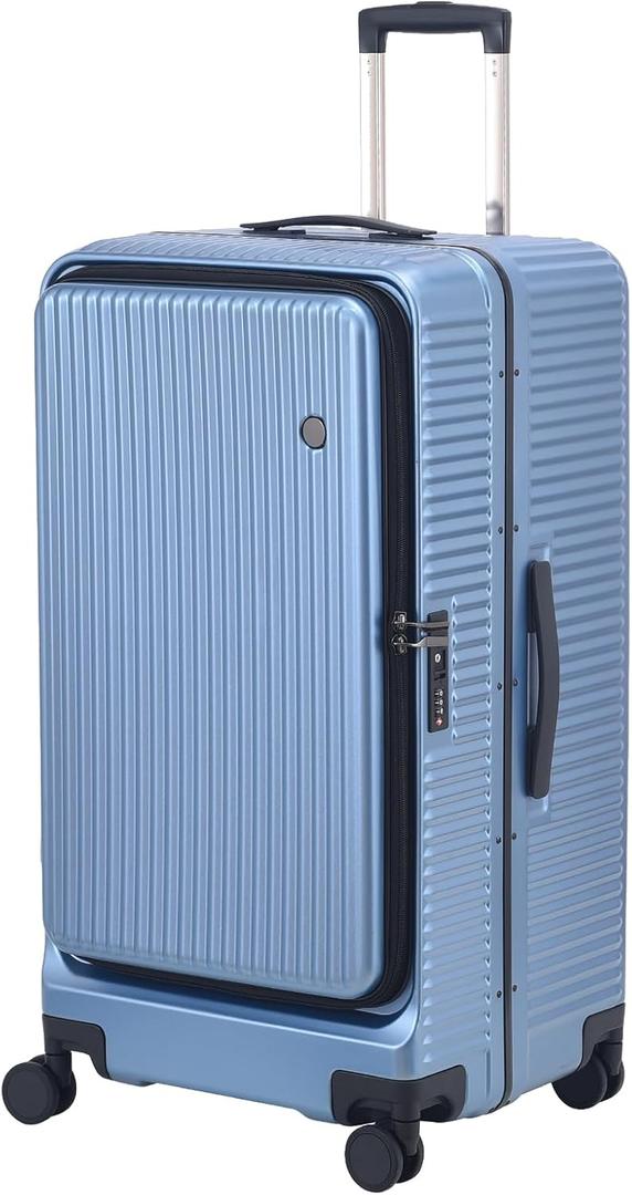 29 Inch Aluminum Checked Luggage with Side Opening Zipper, 40 * 37 * 77cm, 113L, Lightweight Hardshell ABS+PC Suitcase with TSA Lock, 360 Universal Wheels, Dark Blue