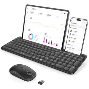 Seenda Bluetooth Keyboard and Mouse for iPad, CTU-301 Wireless Multi-Device Connection Bluetooth+2.4G Keyboard Mouse Combo with Tablet Holder for iPad/MacBook/Windows, iOS/Andriod/Phone, Black