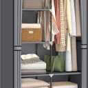 35 Inch Portable Wardrobe Closet for Small Room, Clothing Organizer Storage Rack with Non-Woven Fabric Cover, 1 Clothes Hanging Rod, 6 Storage Shelves, Grey