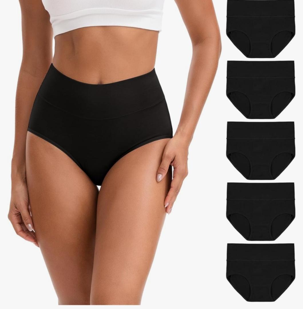INNERSY Women's High Waisted Underwear Cotton Panties Regular & Plus Size 5-Pack, Size L