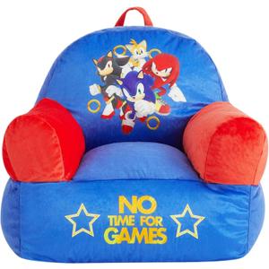 Sonic the Hedgehog Kids Sofa Bean Bag Armchair, Soft Plush Lounge Chair for Bedroom or Playroom, 17" W x 17" D x 20" H